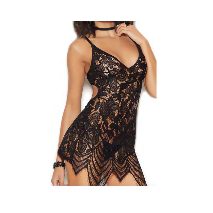 Lace Babydoll, asymmetrical hem, black.